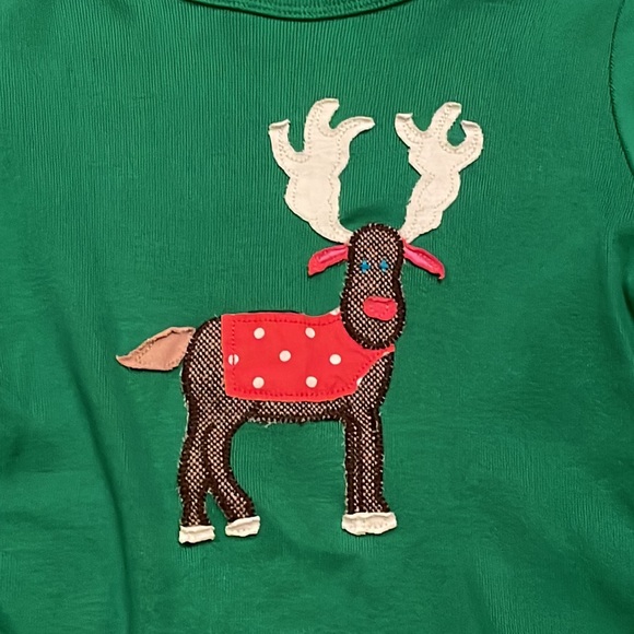 Mini Boden long sleeve top-size 7/8-green with reindeer. HOLIDAYS!! - Picture 2 of 3